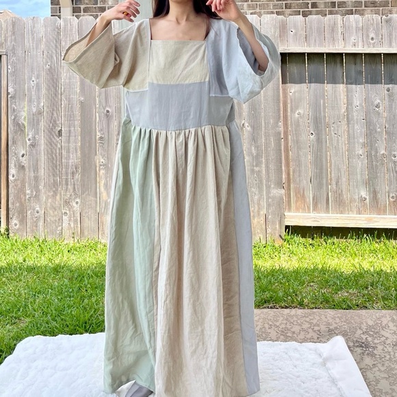 100% Linen | Handmade Quilted Linen Dress | SKU 04171 - Picture 3 of 10
